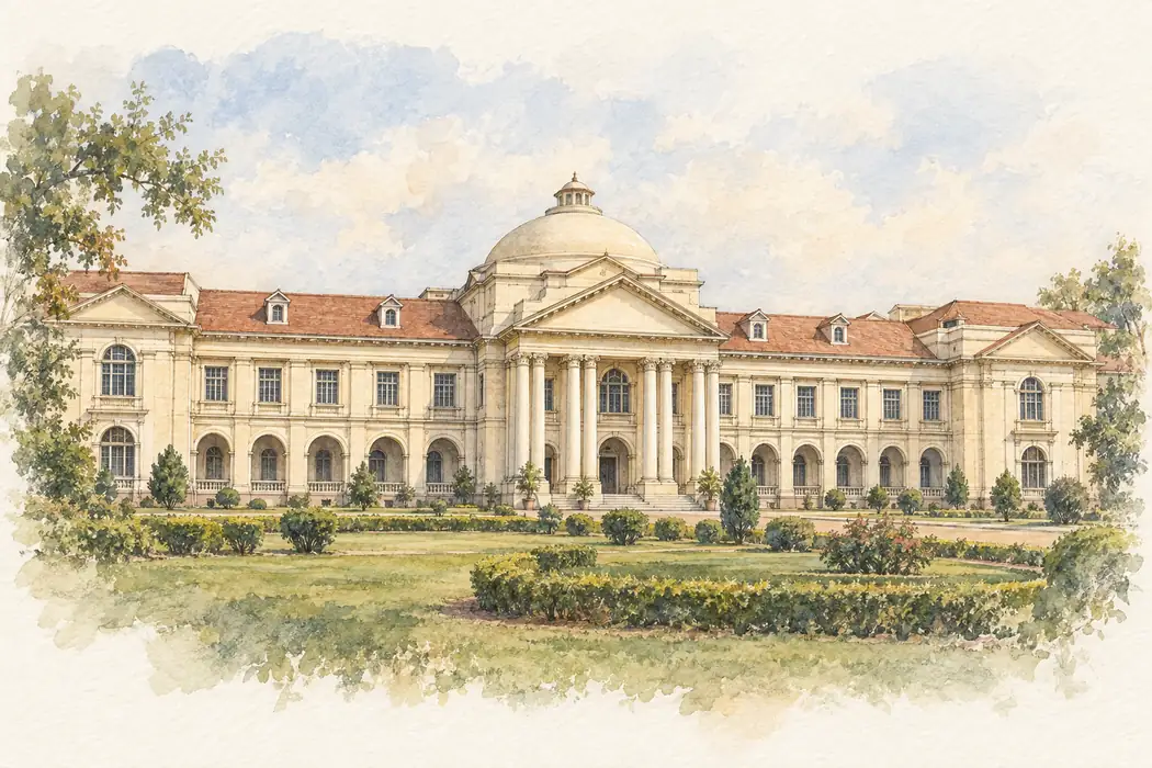 Watercolour and ink interpretation of the historic Patna High Court